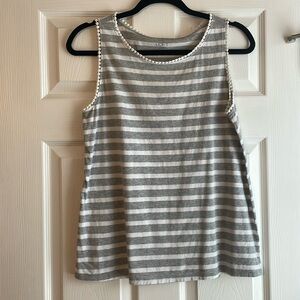 Loft striped tank top. Gray/white. Size Medium
